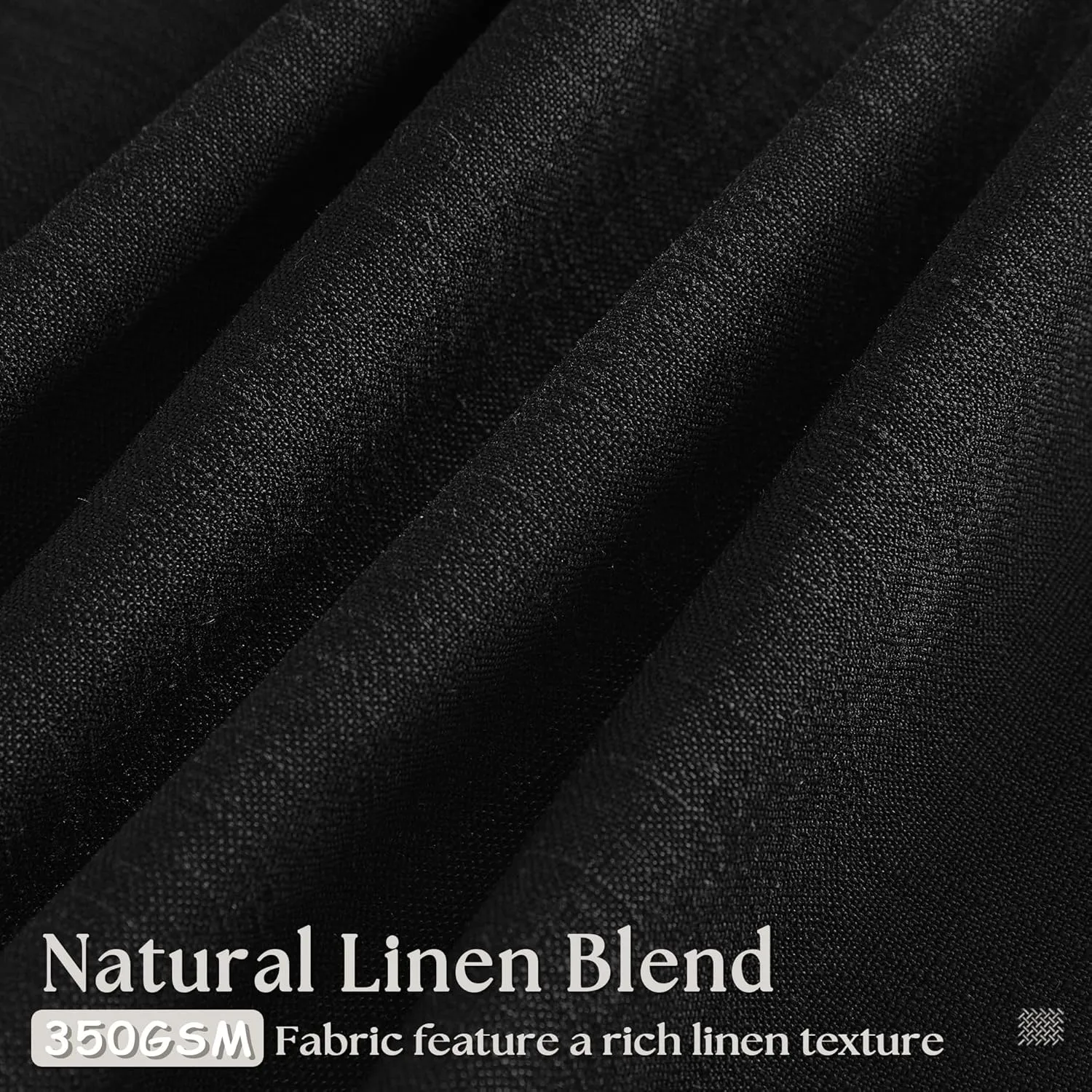 Pinch Pleated Black Linen Curtains 96 Inches Long for Living Room Bedroom Light Filtering Boho Window Drape 96 Inch 2 Panels with Hooks Rings 8ft Black Sliding Glass Door Semi Sheer Curtain