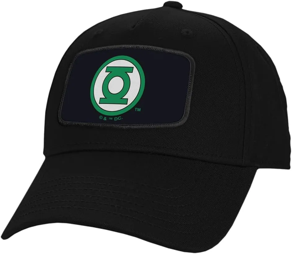 Popfunk Official Green Lantern Logo Sublimated Patch Adjustable Strapback 5 Panel Structured Hat - Unisex for Men and Women, Black