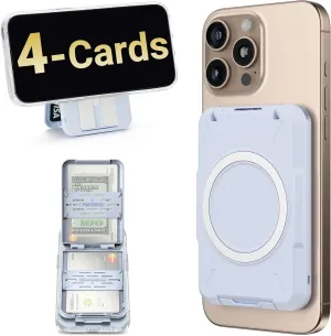 PROfezzion Double Sided Magnetic Phone Wallet, RFID Blocking Snap-on Hard Shell Card Holder 4-Cards Designed for MagSafe Compatible with iPhone 16 15 14 13 12 Pro Max Plus & MagSafe Case (0.5" Thick)