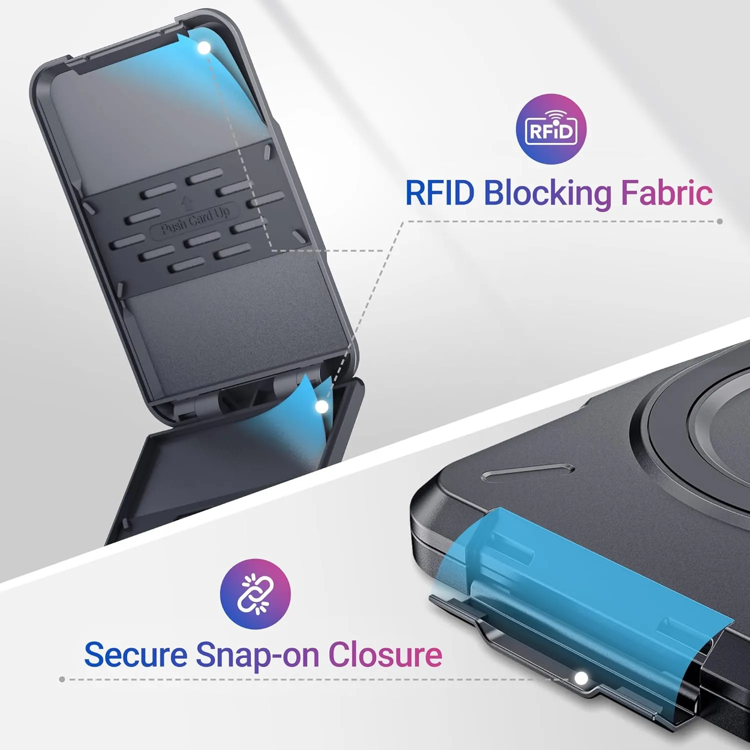 PROfezzion Double Sided Magnetic Phone Wallet, RFID Blocking Snap-on Hard Shell Card Holder 4-Cards Designed for MagSafe Compatible with iPhone 16 15 14 13 12 Pro Max Plus & MagSafe Case (0.5" Thick)