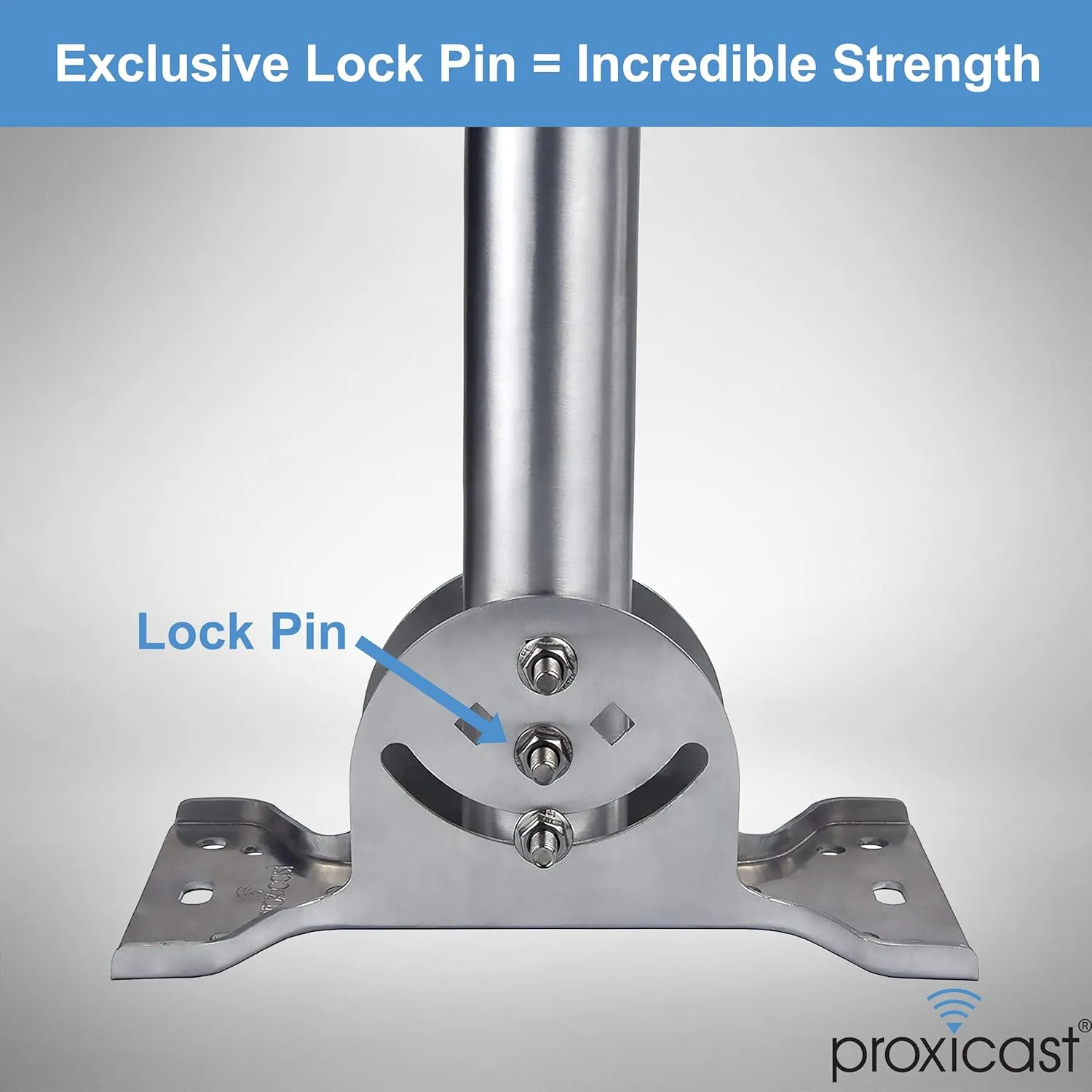 Proxicast Pro-Grade J-Max 100% Solid Stainless Steel Antenna Mount - Universal Outdoor Adjustable Pivot/Lock Bracket & J-Pipe Mast (1.5" x 18" Pole) for Wall, Eave or Roof Mounting (ANT-800-JP3)