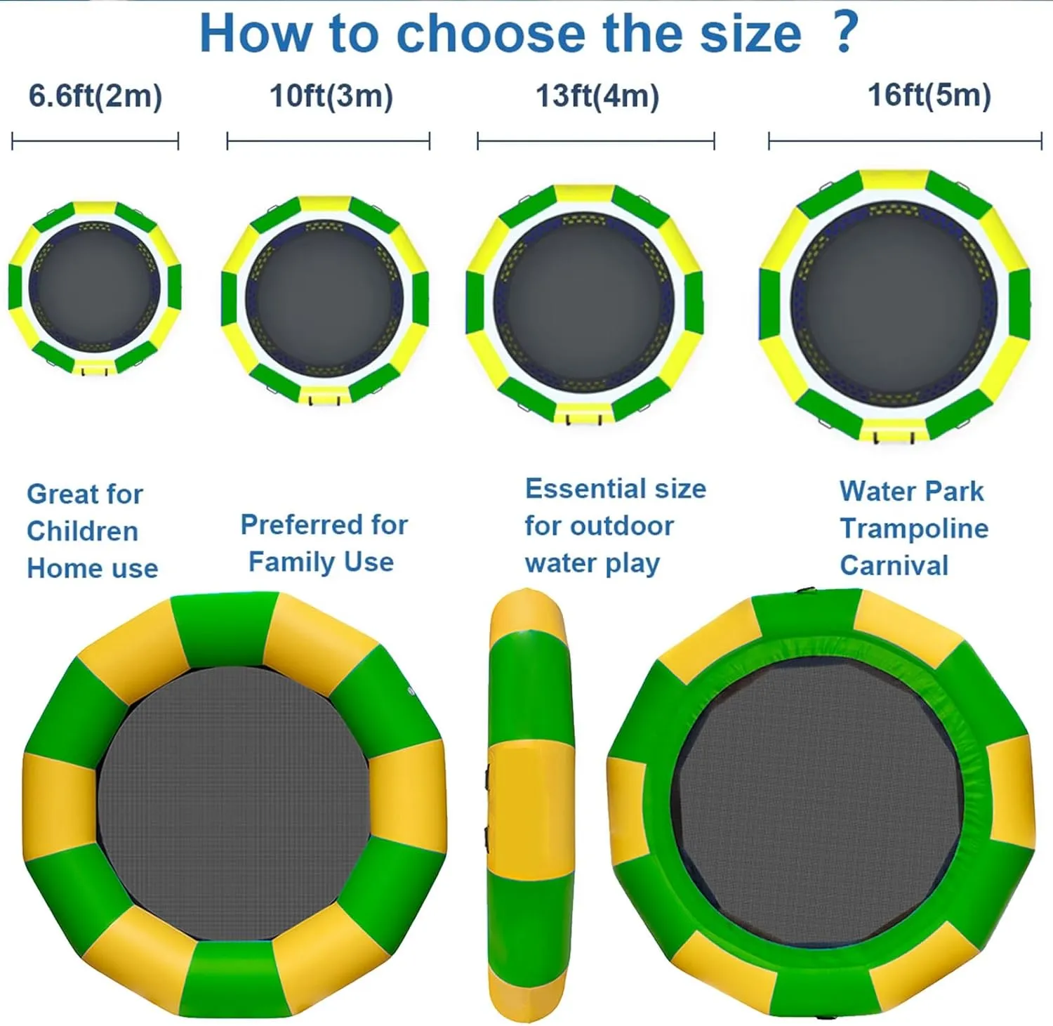 PVC Inflatable Water Trampoline Lake,and Lounging on Our 10ft/13ft/16ft Water Trampoline,Inflatable Bounce Swimming Jumper Platform with Slide/Tube and Diving Pillow Bag