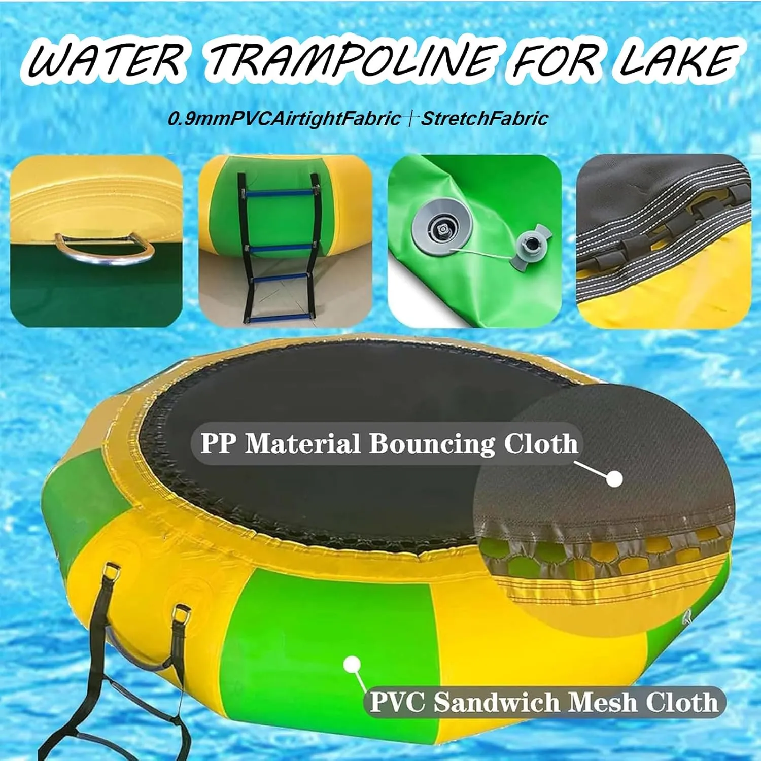 PVC Inflatable Water Trampoline Lake,and Lounging on Our 10ft/13ft/16ft Water Trampoline,Inflatable Bounce Swimming Jumper Platform with Slide/Tube and Diving Pillow Bag