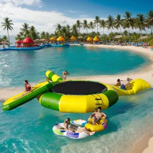 PVC Inflatable Water Trampoline Lake,and Lounging on Our 10ft/13ft/16ft Water Trampoline,Inflatable Bounce Swimming Jumper Platform with Slide/Tube and Diving Pillow Bag