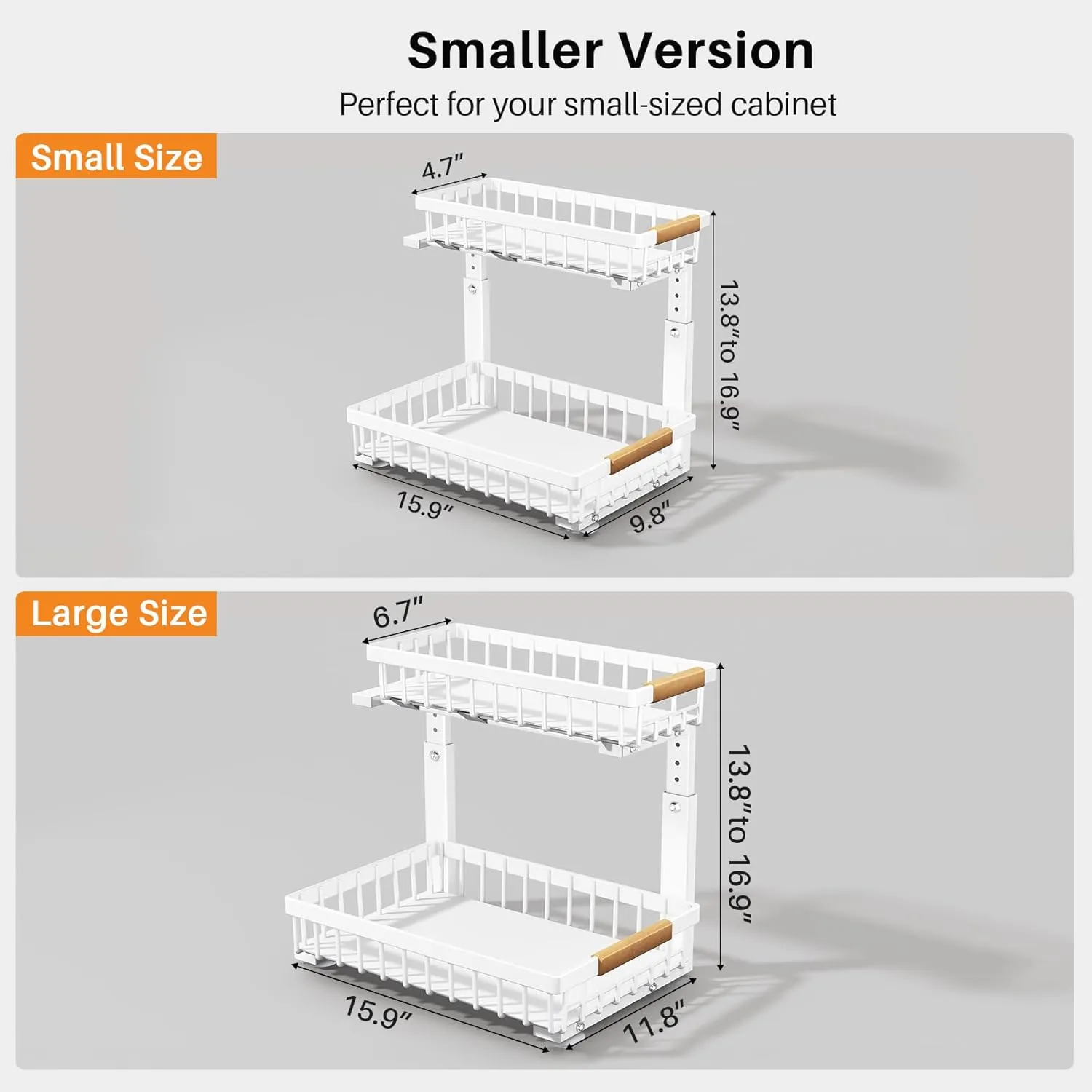PXRACK 2 Pack Under Sink Organizer,Adjustable Height,2 Tier Pull Out Under Cabinet Organizer,Slide Out Thickened Metal Under Sink Storage for Kitchen Bathroom Laundry Cabinet Pantry,White(S)