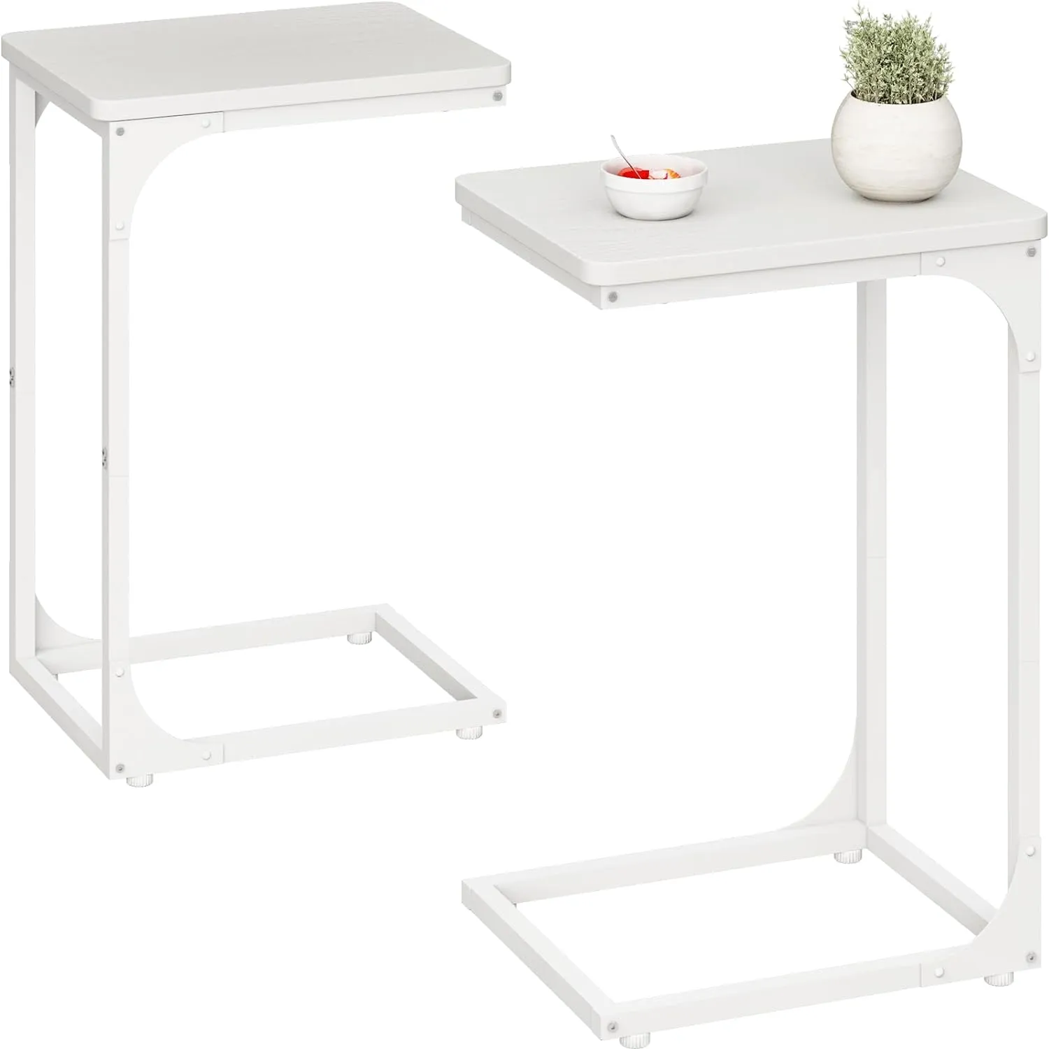 QEEIG C Table Side Table Set of 2 Living Room Sets C Shaped Couch Tray End Tables Modern, White (017-30WW)