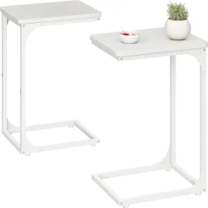 QEEIG C Table Side Table Set of 2 Living Room Sets C Shaped Couch Tray End Tables Modern, White (017-30WW)