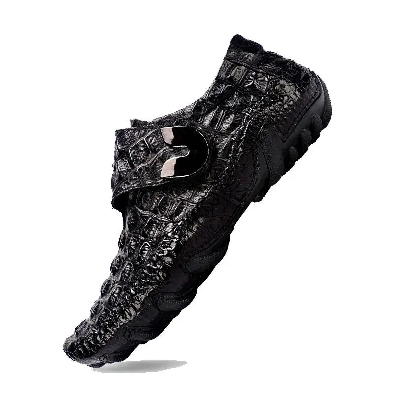QFFAZ Famous Luxury Driving Shoes Mens Shoes Genuine Leather Shoes Loafer Cow Leather Crocodile Pattern Hasp Casual Shoes