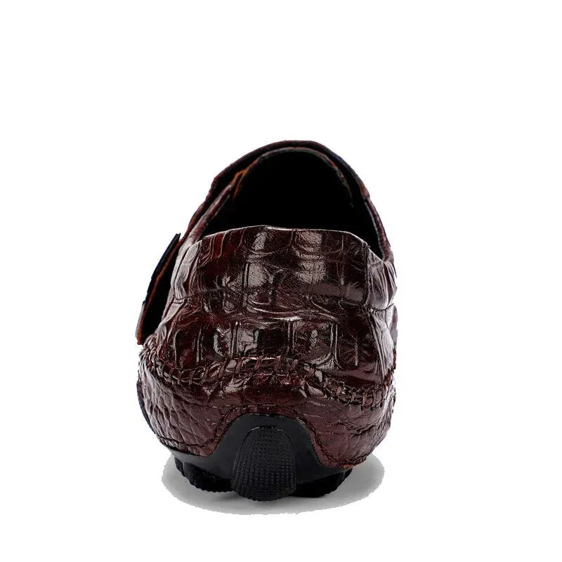 QFFAZ Famous Luxury Driving Shoes Mens Shoes Genuine Leather Shoes Loafer Cow Leather Crocodile Pattern Hasp Casual Shoes