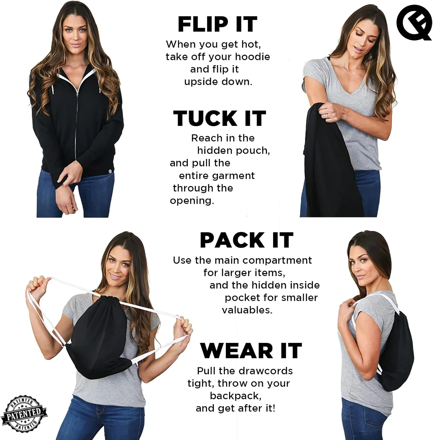 Quikflip 2-in-1 Reversible Backpack Hoodie (As Seen on SHARK TANK) Unisex Full-Zip Hero Hoodie Lite