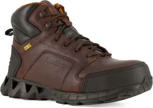 Reebok Work Men's 6” Athletic Cushguard Carbon Toe Boot Dark Safety, Zigkick Work RB7605, Brown
