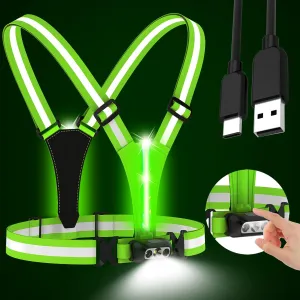 Reflective Running Vest,3 Lights High Visibility Reflective Running Gear,USB Rechargeable Light Up Vest for Walking Running Cycling,Adjustable fits Well for Men Women Kids