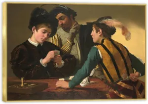 Religion Framed Wall Art Picture. Caravaggio “Cardsharps” Painting on Canvas. Famous Prints. Classical Painting for Living Room Decor 30x42cm(11.8x16.5in) goldframe