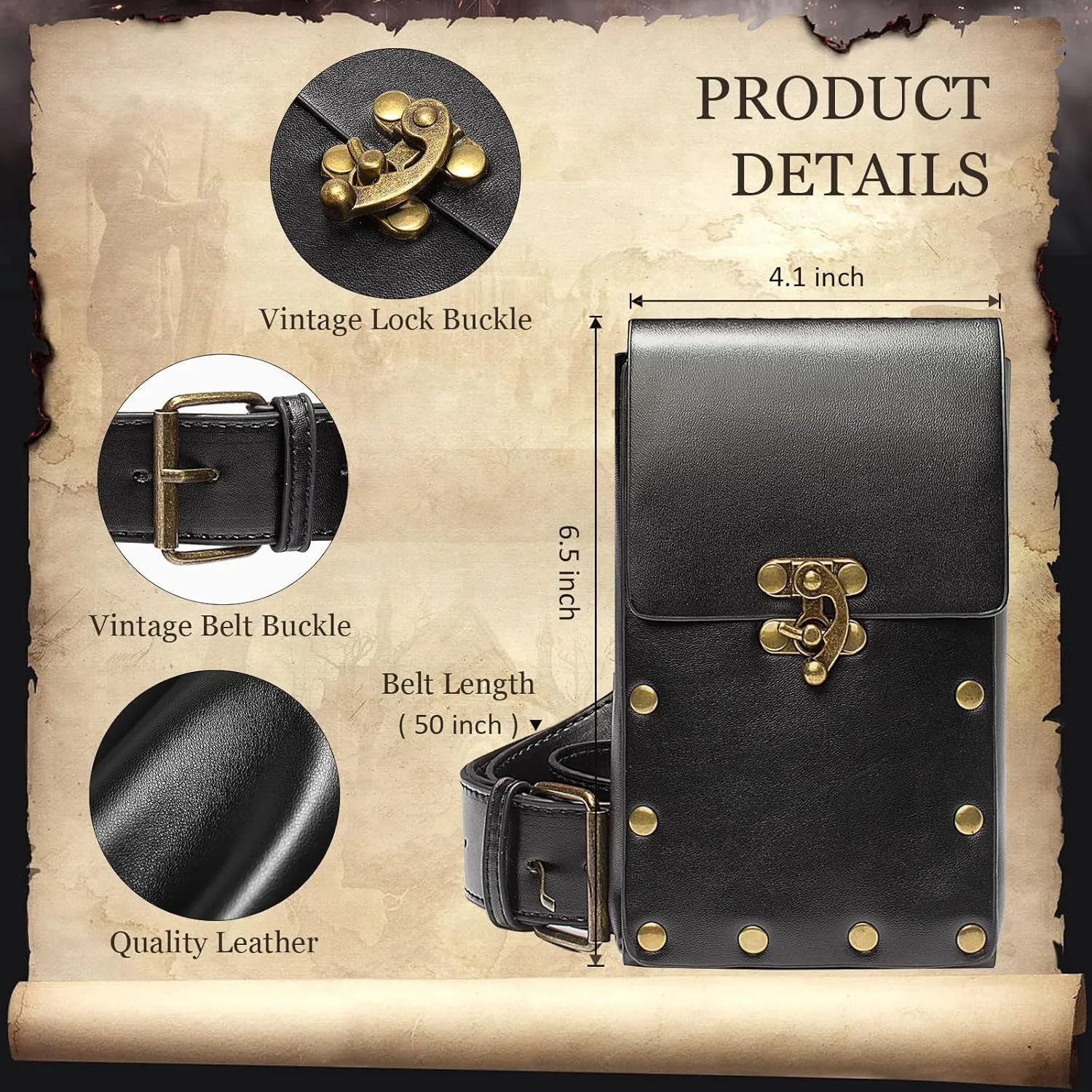 Ren Faire Costume Accessories Medieval Belt Pouch Coin Purse Skirt Hike Sets Festival Halloween Casual Fanny Pack Waist Bag (3-Black)