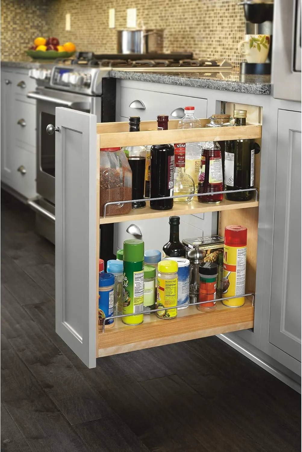 Rev-A-Shelf 5.5" Pullout Storage Organizer for Base Kitchen/Bathroom Cabinets with Soft-Close Full Extension Slides & Adjustable Shelves, 448-BCSC-5C
