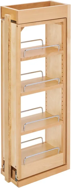 Rev-A-Shelf 6"W x 30"H Pull Out Shelf Organizer for Between Wall Kitchen Cabinets, Filler Spice Rack & Seasoning Storage Holder, Maple Wood, 432-WF-6C