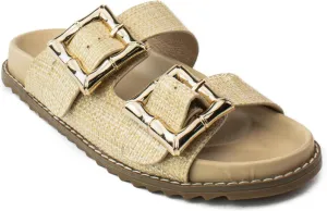 RF ROOM OF FASHION Women's Double Band with Adjustable Square Buckle Footbed Slide Sandals