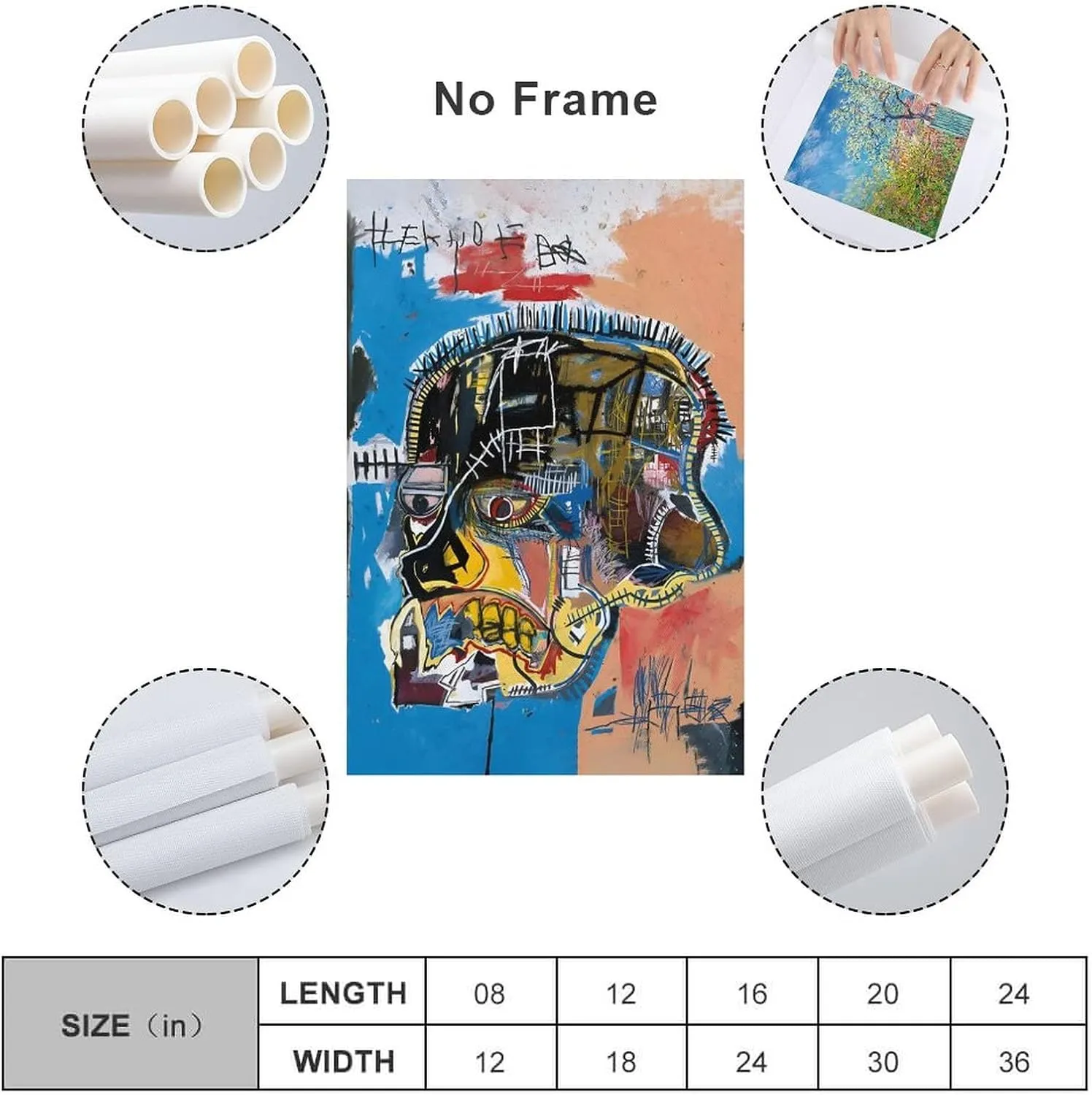 RIUFIN Canvas Print Wall Art Skull Poster Untitled 1981 Street Graffiti Art Picture Theme Party Decor Modern Poster Art Paintings on Canvas for Home Room Office Wall Decoration 16x24inch(40x60cm)