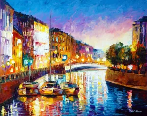 River Wall Art Print Docks Artwork On Canvas by Leonid Afremov | Charming River | 29 x 36.3 | Stretched
