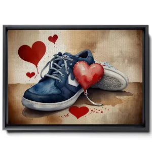 Romantic Valentine's Day Canvas Print Wall Art, red hearts Canvas Wall Art, shoes and a heart Canvas Print, Romantic Valentines Day wall decoration for couples, Arts