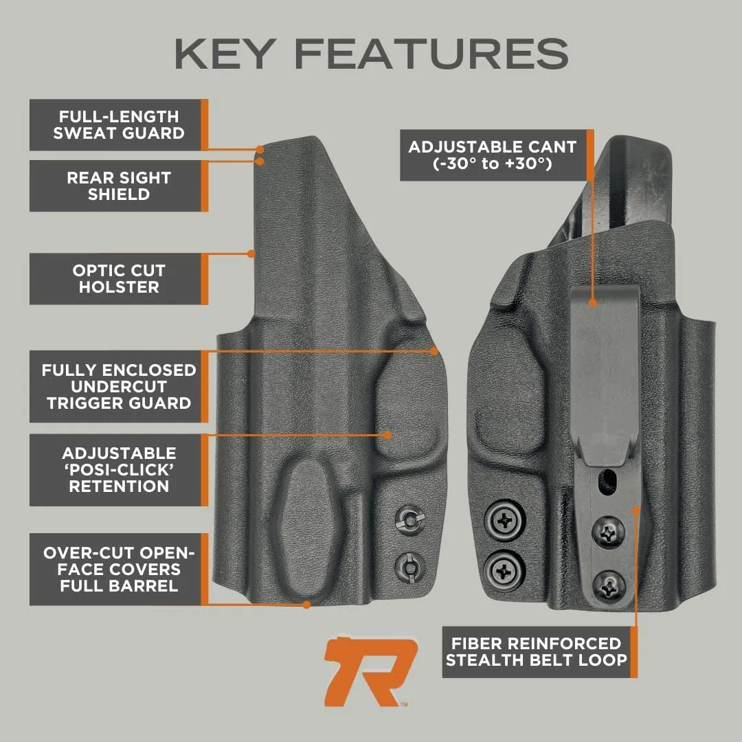 Rounded Tuckable Holster - IWB, Inside Waistband Concealed Carry, American Made, Concealment Express, Black Kydex, Optics Ready, Fits: