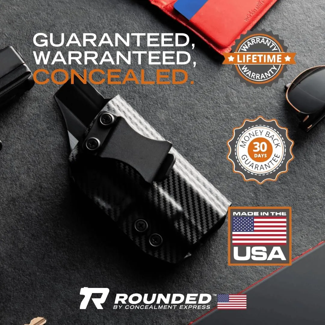 Rounded Tuckable Holster - IWB, Inside Waistband Concealed Carry, American Made, Concealment Express, Black Kydex, Optics Ready, Fits: