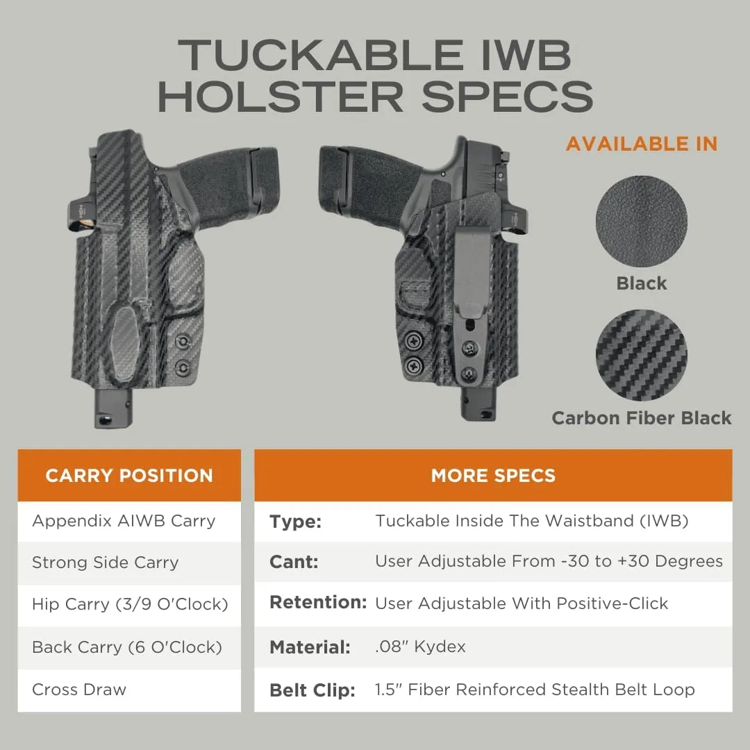 Rounded Tuckable Holster - IWB, Inside Waistband Concealed Carry, American Made, Concealment Express, Black Kydex, Optics Ready, Fits: