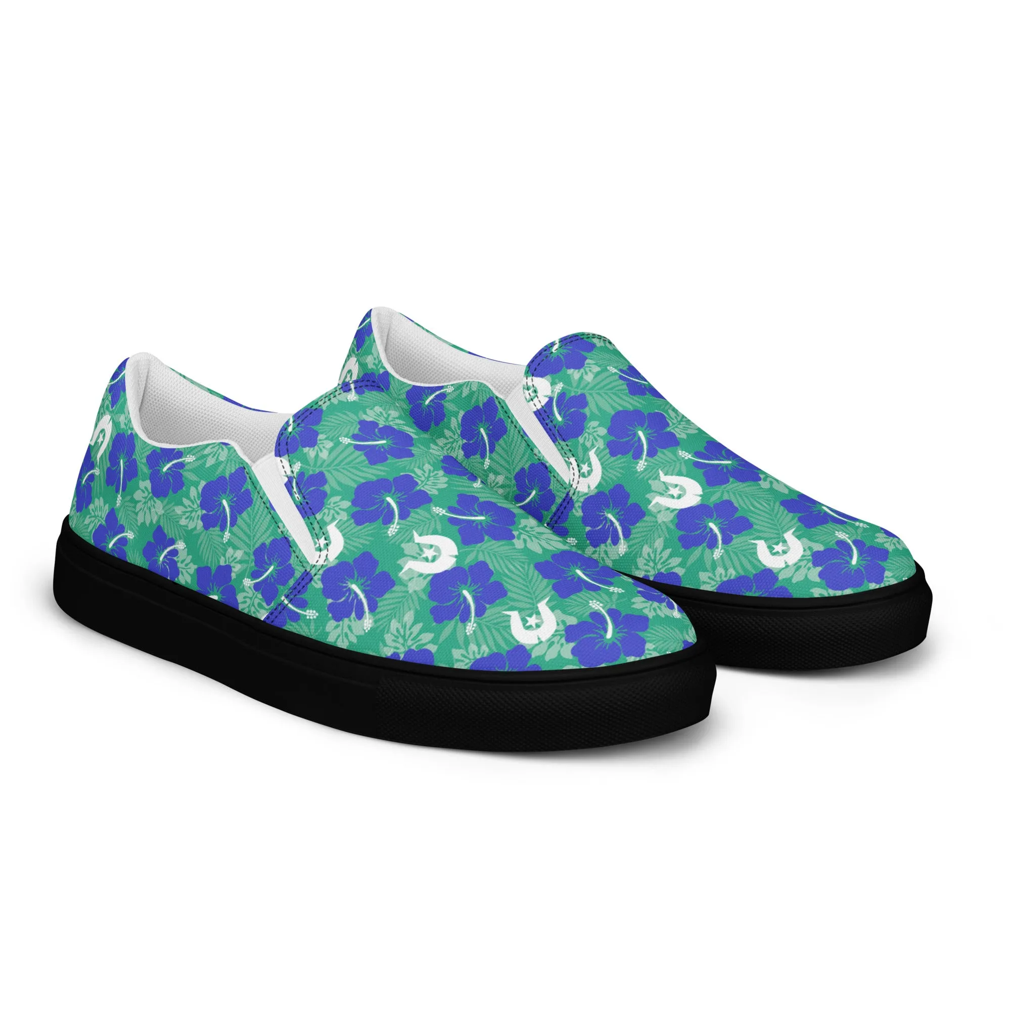 Royal Blue Hibiscus flowers with Dhari on Men’s slip-on canvas shoes