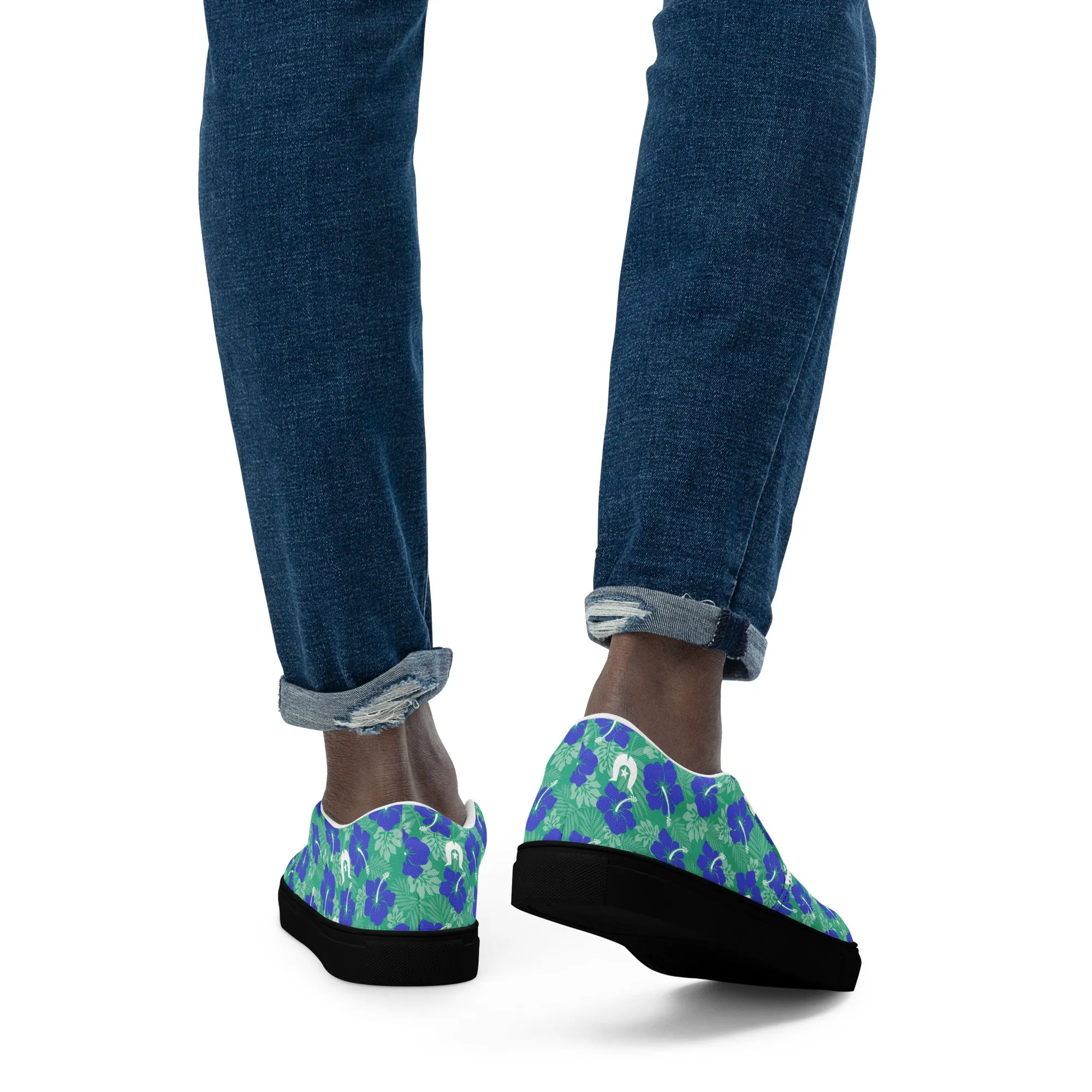 Royal Blue Hibiscus flowers with Dhari on Men’s slip-on canvas shoes