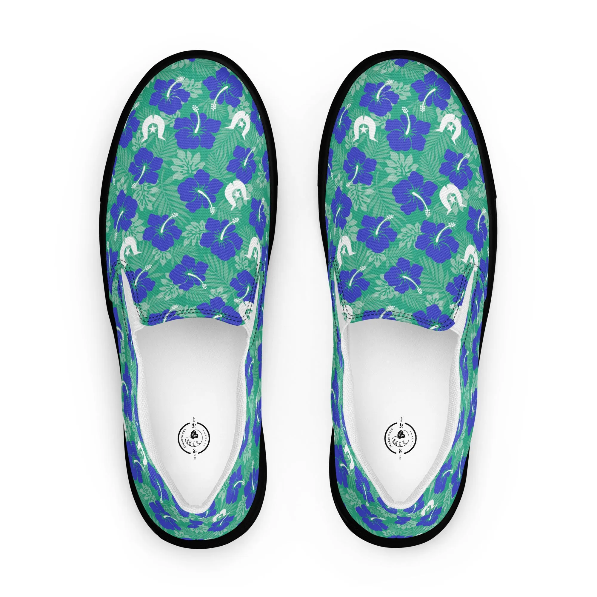 Royal Blue Hibiscus flowers with Dhari on Men’s slip-on canvas shoes