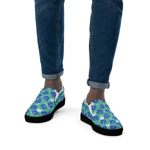 Royal Blue Hibiscus flowers with Dhari on Men’s slip-on canvas shoes