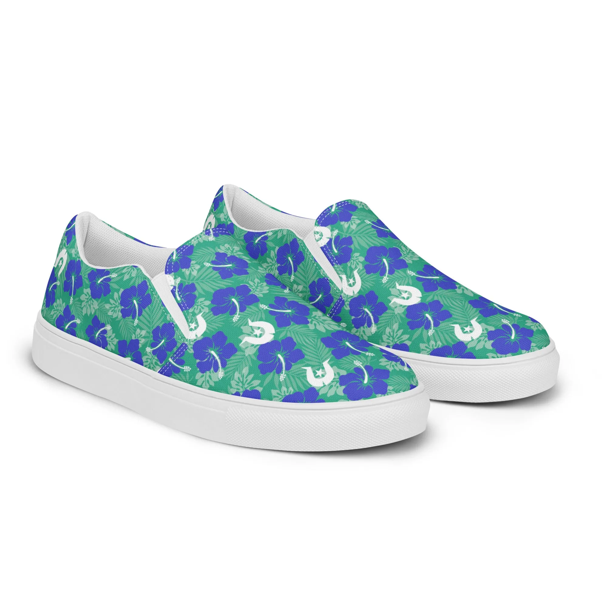 Royal Blue Hibiscus flowers with Dhari on Men’s slip-on canvas shoes