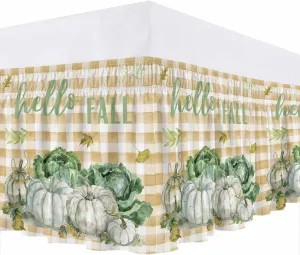 Ruffle Bed Skirts for California King Beds 18 Inch Drop Fall Thanksgiving Pumpkin Cabbage Leaves Plaid Adjustable Elastic Ruffled Wrap Around Bed Skirt Pleated Luxury Dust Ruffles
