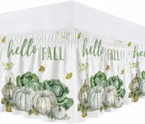 Ruffle Bed Skirts for King Beds 18 Inch Drop Fall Thanksgiving Pumpkin Cabbage Leaves Adjustable Elastic Ruffled Wrap Around Bed Skirt Pleated Luxury Dust Ruffles