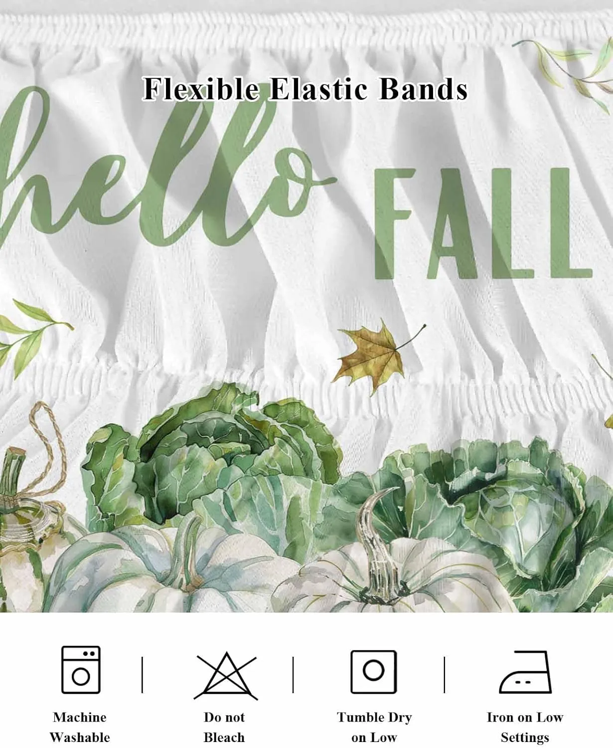 Ruffle Bed Skirts for King Beds 18 Inch Drop Fall Thanksgiving Pumpkin Cabbage Leaves Adjustable Elastic Ruffled Wrap Around Bed Skirt Pleated Luxury Dust Ruffles