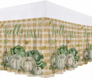 Ruffle Bed Skirts for King Beds 18 Inch Drop Fall Thanksgiving Pumpkin Cabbage Leaves Plaid Linen Adjustable Elastic Ruffled Wrap Around Bed Skirt Pleated Luxury Dust Ruffles