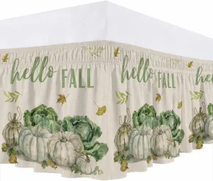 Ruffle Bed Skirts for Queen Beds 18 Inch Drop Fall Thanksgiving Pumpkin Cabbage Leaves Linen Adjustable Elastic Ruffled Wrap Around Bed Skirt Pleated Luxury Dust Ruffles