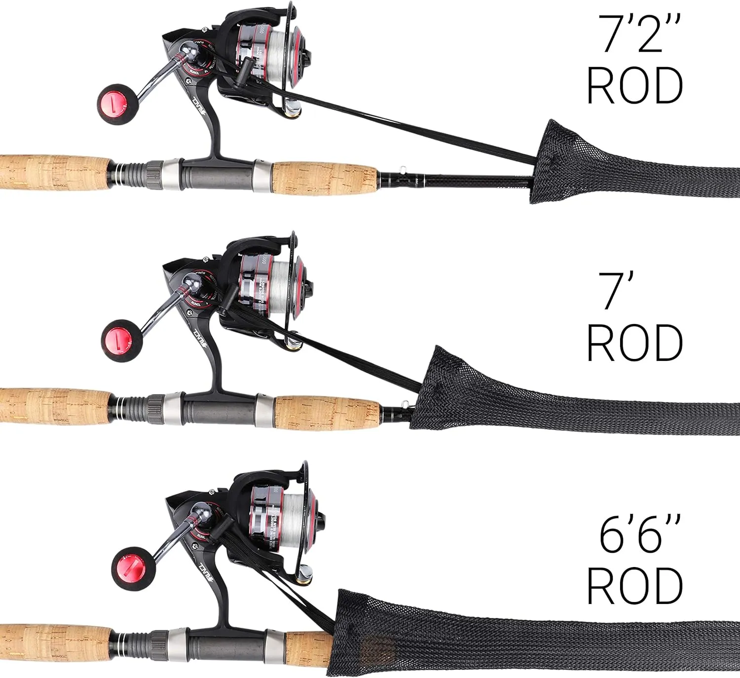 RUNCL Fishing Rod Sleeves & Reel Bags, Spinning/Casting Rod Socks & Spinning/Baitcasting Reel Covers - Protection Solution, Space Saver, Perfect Storage - Fishing Pole Sleeves & Reel Pouch (2 Pack)