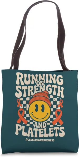 Running On Strength and Platelets Groovy Leukemia Awareness Tote Bag