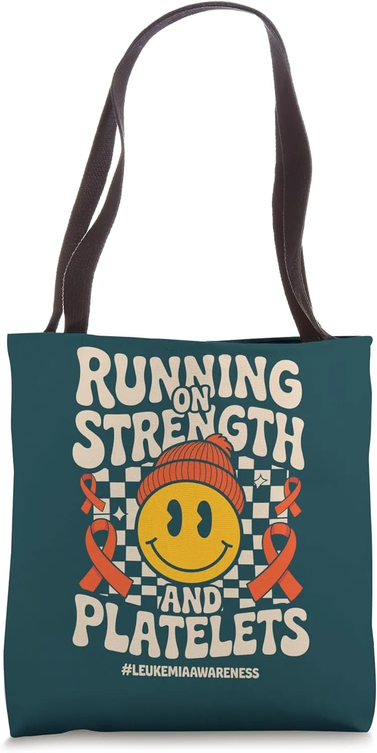 Running On Strength and Platelets Groovy Leukemia Awareness Tote Bag