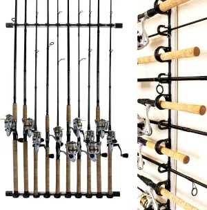 Rush Creek Creations | Fishing Rod Holder, Garage Organization and Wall Storage, for Reels, Gear and Accessories (Vertical/Horizontal Rack)