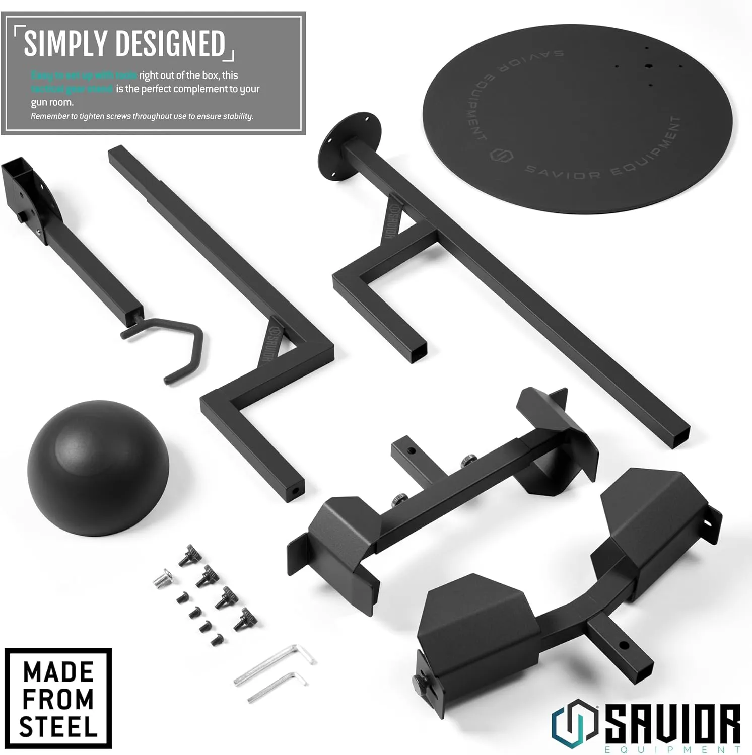Savior Equipment H.A.B Tactical Gear Stand Helmet Vest Belt Display Rack, Military Gear Holder Plate Carrier Indoor Home Garage Free-Standing Organizer, Heavy Duty Steel Construction Hold Up To 70 lbs