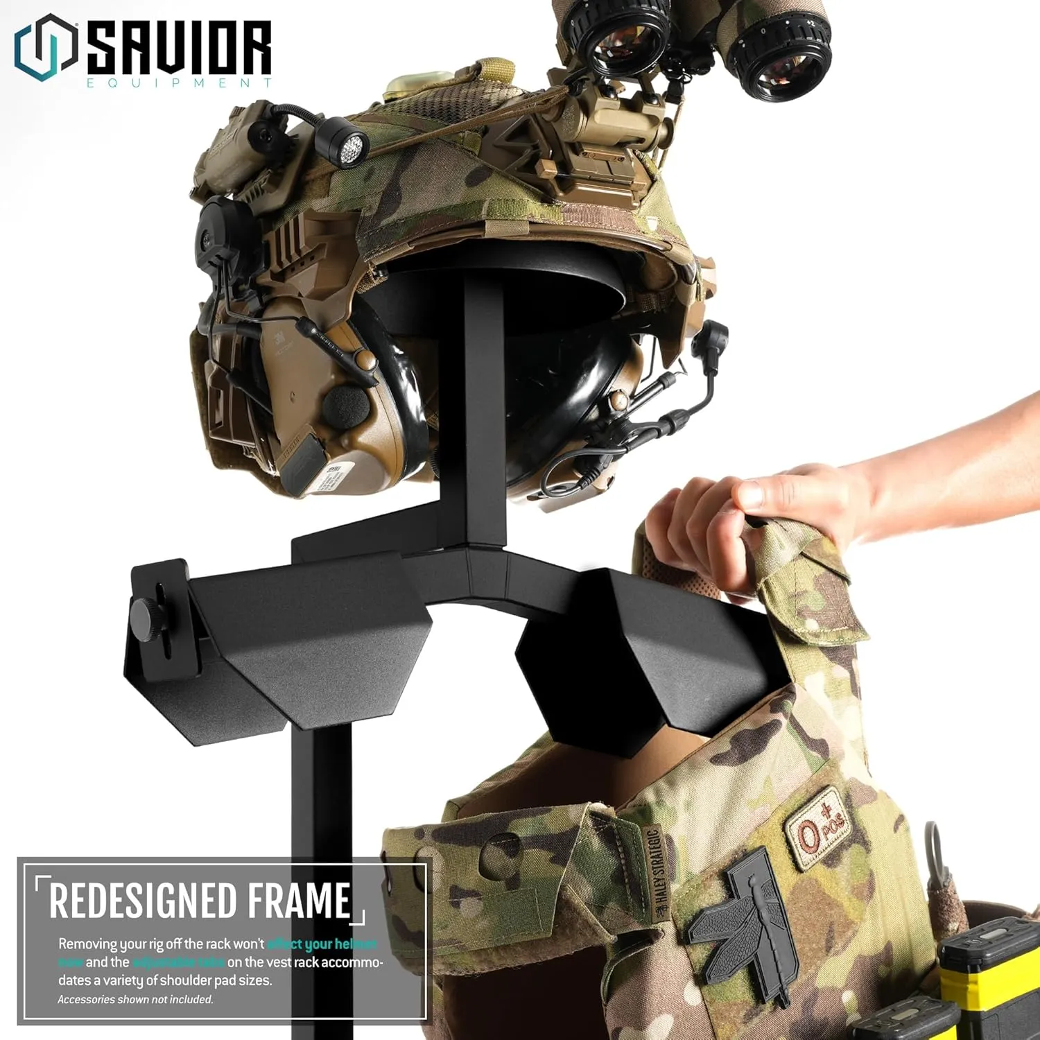 Savior Equipment H.A.B Tactical Gear Stand Helmet Vest Belt Display Rack, Military Gear Holder Plate Carrier Indoor Home Garage Free-Standing Organizer, Heavy Duty Steel Construction Hold Up To 70 lbs
