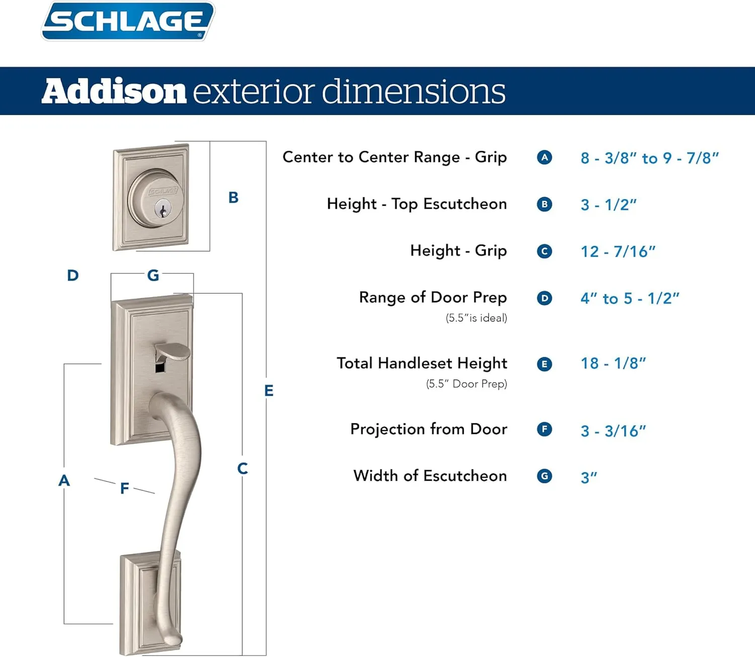 Schlage F60 ADD 622 ACC LH Plymouth Front Entry Handleset with Left-Handed Accent Lever, Deadbolt Keyed 1 Side, Matte Black