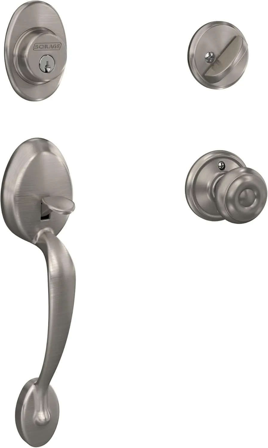 Schlage F60 V PLY 619 GEO Plymouth Front Entry Handleset with Georgian Knob, Deadbolt Keyed 1 Side, Satin Nickel