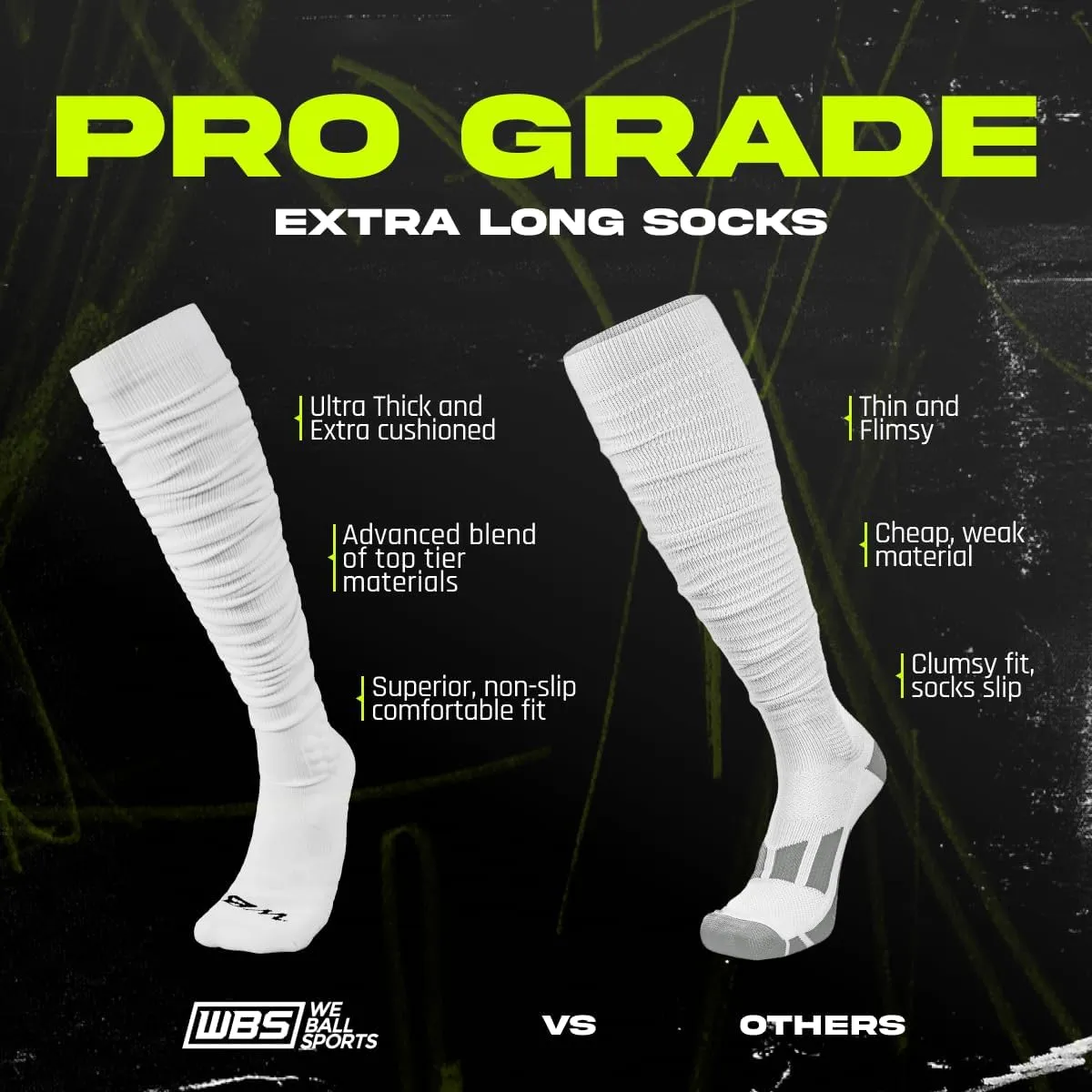 Scrunch Football Socks, Extra Long Padded Sports Socks for Men & Boys