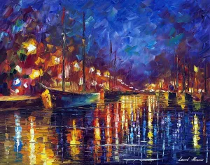 Seascape Wall Art Sailboat Painting On Canvas By Leonid Afremov Studio - Night Sea