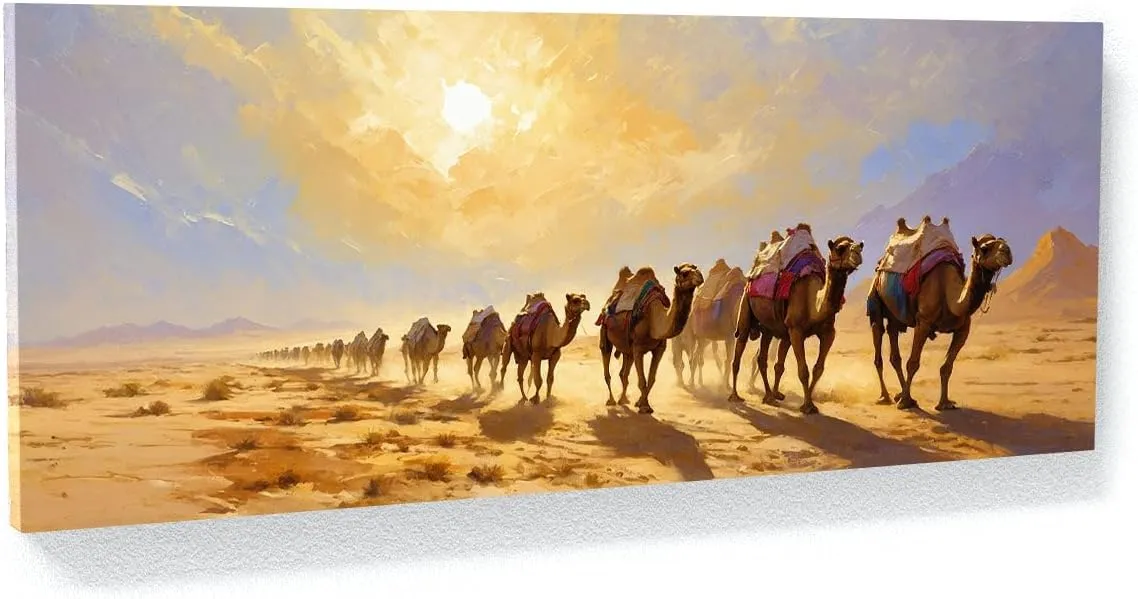 Sense Canvas Islamic Desert Caravan Journey 55 Canvas Art - Home Decor Wall Art Print Poster Painting Medium 30x12 / 1.5"