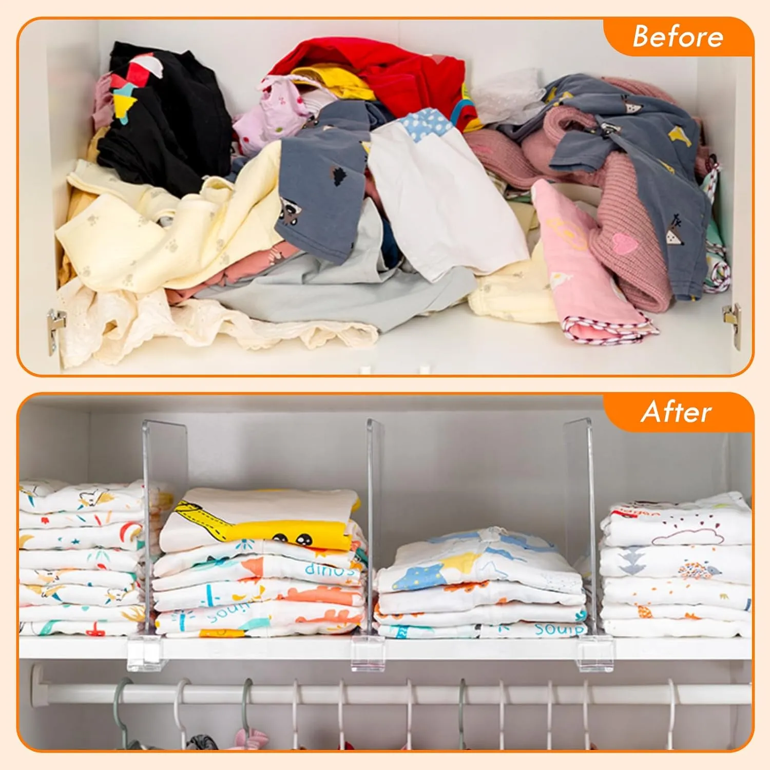 Shelf Dividers for Closet Organization, 12 Pack Clear Acrylic Closet Dividers Shelf Organizer for Wood Shelves, Bag Purse Clothes Sweater Shirt Storage Separator for Bedroom Wardrobe Kitchen