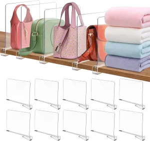 Shelf Dividers for Closet Organization, 12 Pack Clear Acrylic Closet Dividers Shelf Organizer for Wood Shelves, Bag Purse Clothes Sweater Shirt Storage Separator for Bedroom Wardrobe Kitchen
